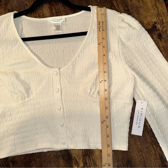 Kirious Los Angeles Top Womens Large Cream Textured Knit LS Crop Top Blouse NEW - Picture 7 of 10